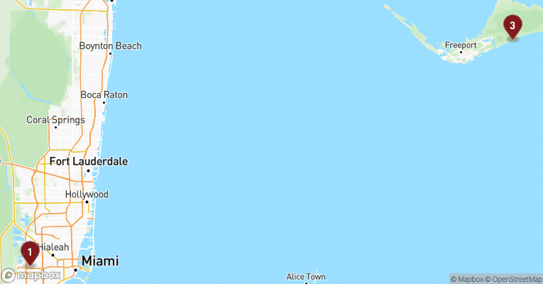 Kort over Caribien & Bahamas fra Miami med Carnival Conquest