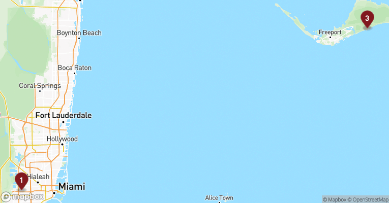 Kort over Caribien & Bahamas fra Miami med Carnival Conquest