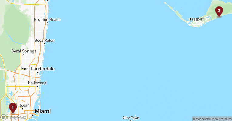 Kort over Caribien & Bahamas fra Miami med Carnival Conquest