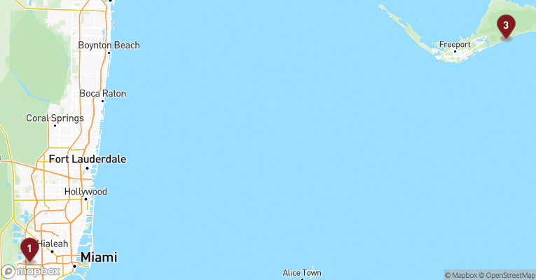 Kort over Caribien & Bahamas fra Miami med Carnival Conquest