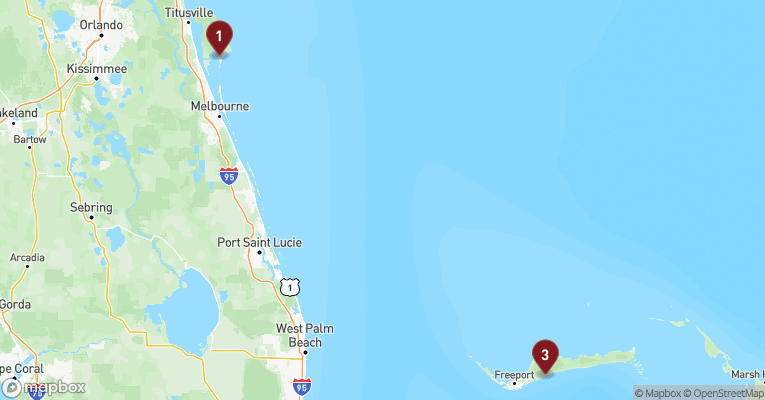 Kort over Caribien & Bahamas fra Port Canaveral med Carnival Glory