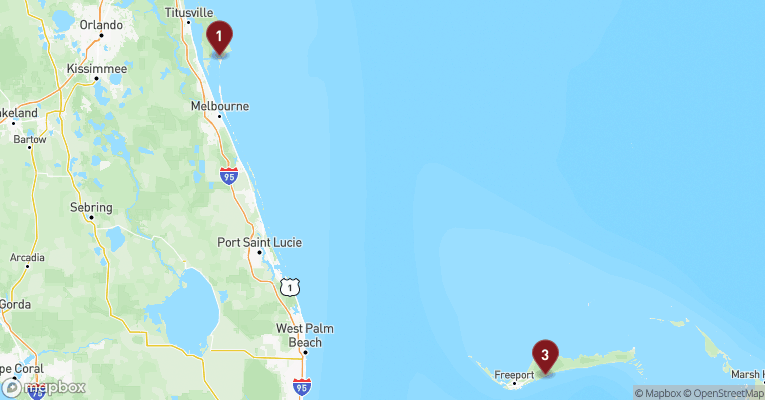 Kort over Caribien & Bahamas fra Port Canaveral med Carnival Glory