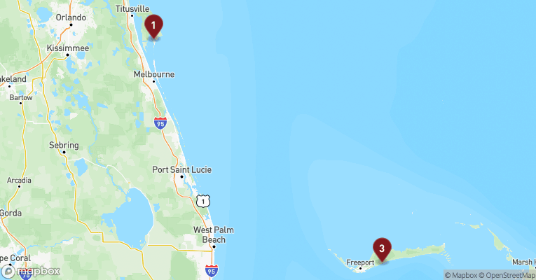 Kort over Caribien & Bahamas fra Port Canaveral med Carnival Glory