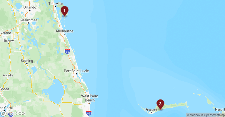 Kort over Caribien & Bahamas fra Port Canaveral med Carnival Glory