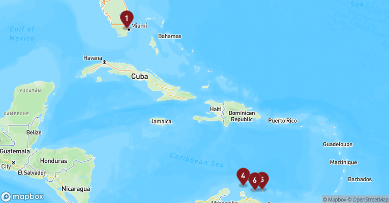 Kort over Caribien & Bahamas fra Miami med Carnival Horizon