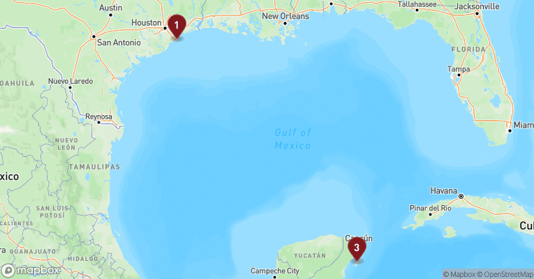 Kort over Caribien & Bahamas fra Galveston med Carnival Miracle