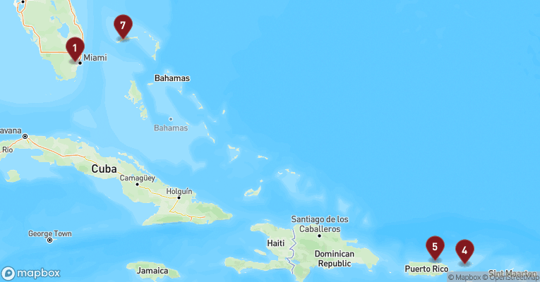 Kort over Caribien & Bahamas fra Miami med Carnival Celebration