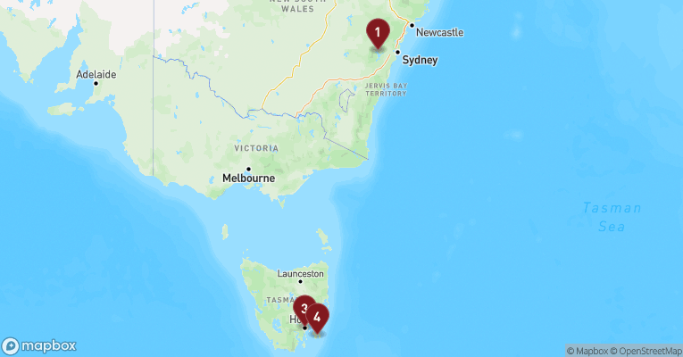 Kort over Australien & Oceanien fra Sydney med Carnival Splendor