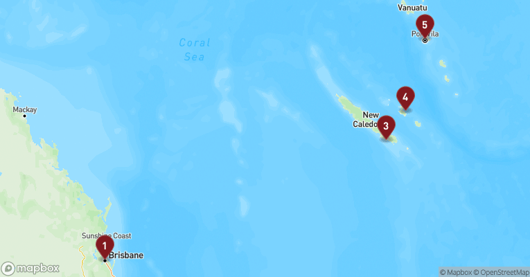 Kort over Australien & Oceanien fra Brisbane med Carnival Encounter