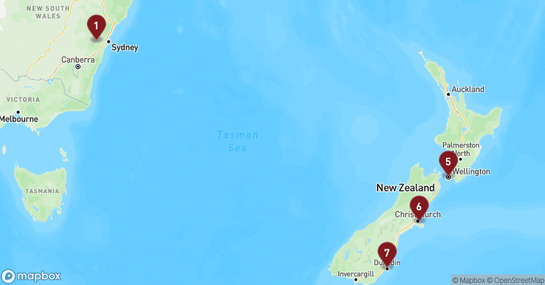 Kort over Australien & Oceanien fra Sydney med Carnival Splendor