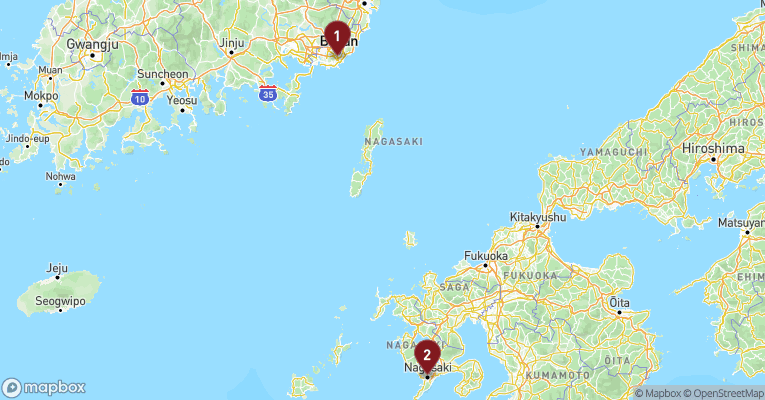 Kort over Asien & det Indiske Ocean fra Busan med Costa Serena