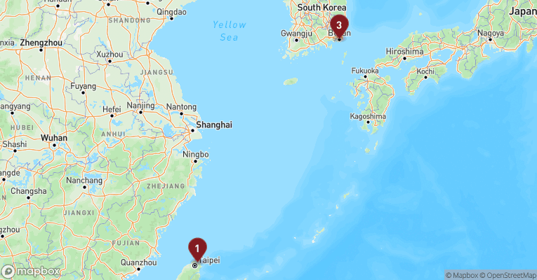Kort over Asien & det Indiske Ocean fra Taipei med Costa Serena