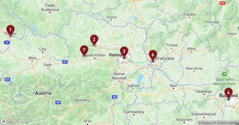 Kort over Donau fra Passau med VIVA TWO