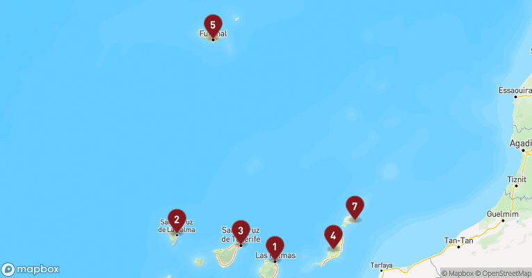 Kort over Kanarieøerne fra Las Palmas - Gran Canaria med MSC Fantasia
