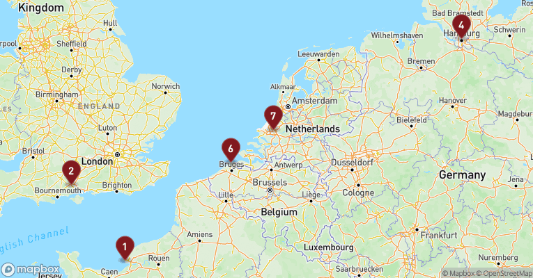 Kort over Øvrige Nordeuropa fra Le Havre med MSC Preziosa