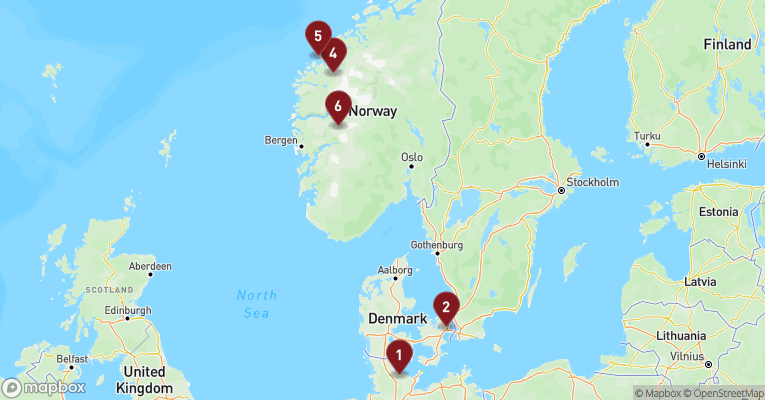 Kort over Norge fra Kiel med MSC Euribia