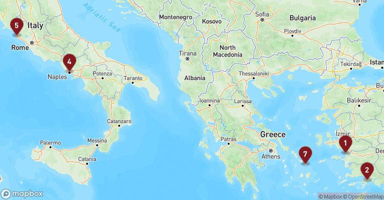 Kort over Middelhavet fra Kusadasi med MSC Divina