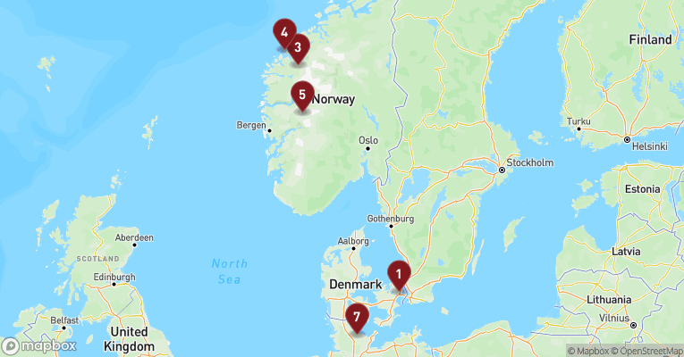 Kort over Norge fra København med MSC Euribia