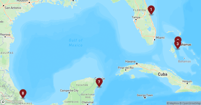 Kort over Caribien & Bahamas fra Port Canaveral med MSC Seashore