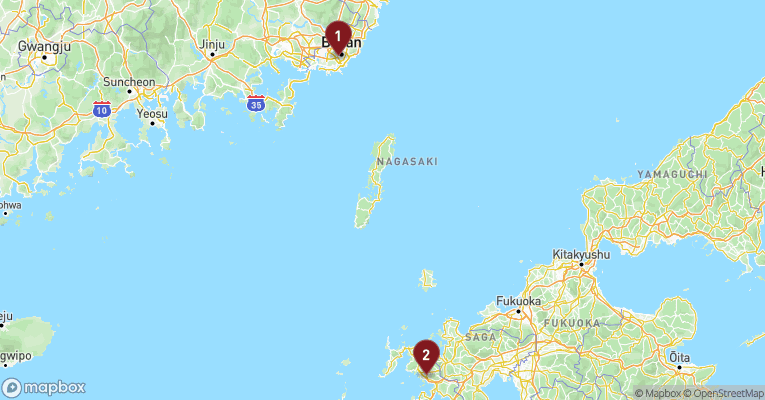 Kort over Asien & det Indiske Ocean fra Busan med Costa Serena