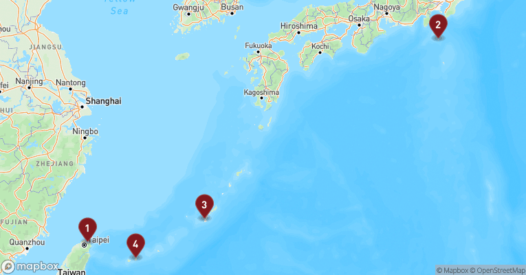 Kort over Asien & det Indiske Ocean fra Keelung - Taipei med MSC Bellissima
