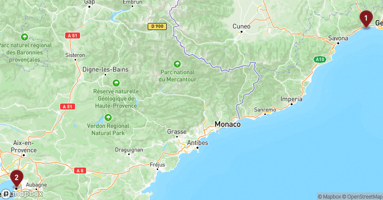 Kort over Middelhavet fra Genova med MSC Magnifica