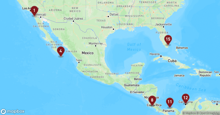 Kort over Caribien & Bahamas fra San Diego med MSC Poesia