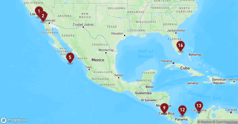 Kort over Caribien & Bahamas fra Los Angeles med MSC Poesia