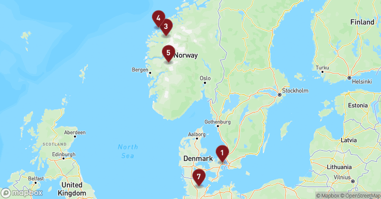 Kort over Norge fra København med MSC Euribia