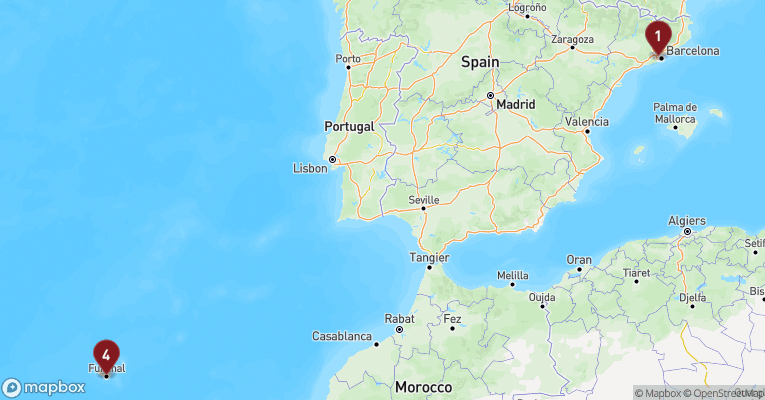 Kort over Middelhavet fra Barcelona med MSC Grandiosa