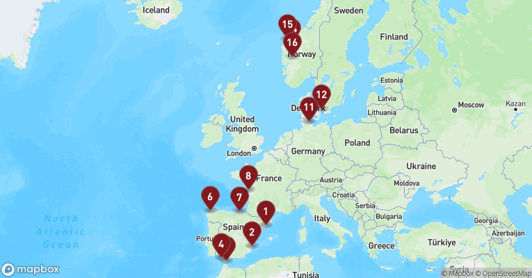 Kort over Middelhavet fra Barcelona med MSC Euribia
