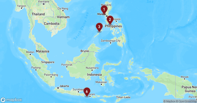 Kort over Asien & det Indiske Ocean fra Subic med Costa Serena
