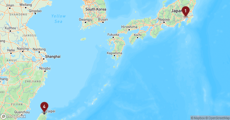 Kort over Asien & det Indiske Ocean fra Tokyo med Costa Serena