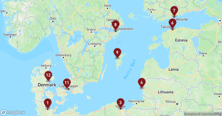 Kort over Baltikum fra Kiel med Mein Schiff 1