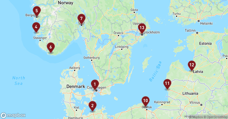 Kort over Norge fra København med MSC Magnifica