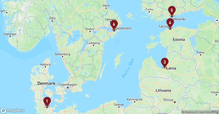 Kort over Baltikum fra Kiel med Mein Schiff 7
