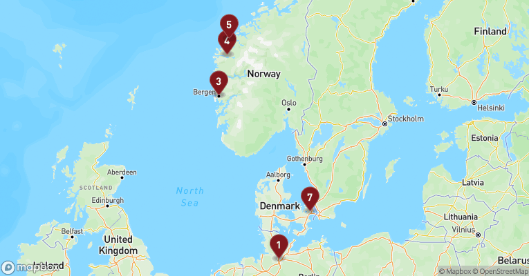 Kort over Norge fra Hamborg med Mein Schiff 7