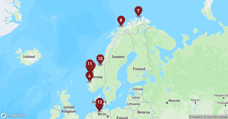 Kort over Norge fra Hamborg med Mein Schiff 1