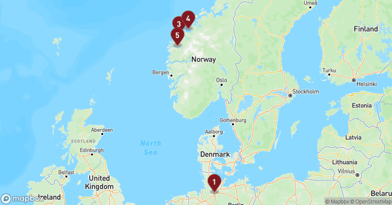 Kort over Norge fra Hamborg med Mein Schiff Relax
