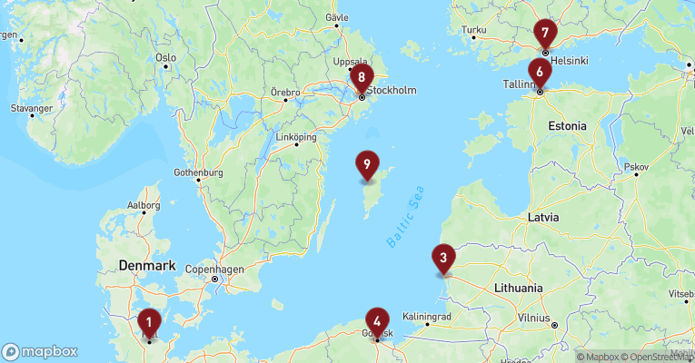 Kort over Baltikum fra Kiel med Mein Schiff 1