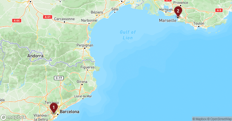 Kort over Middelhavet fra Barcelona med MSC Splendida