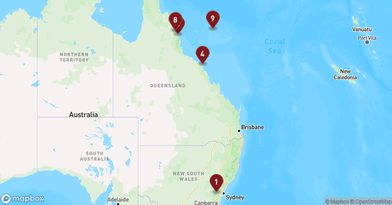 Kort over Australien & Oceanien fra Sydney med Celebrity Edge