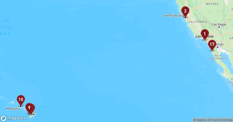 Kort over Californien & Mexico fra Los Angeles med Celebrity Equinox