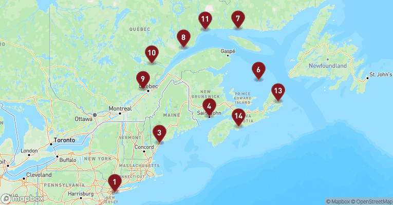 Kort over Nordamerika & Canada fra New York med EXPLORA III