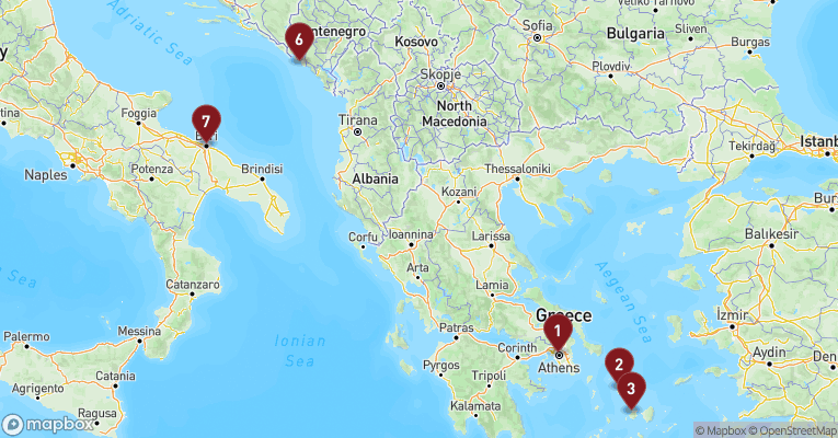 Kort over Middelhavet fra Athen med EXPLORA II