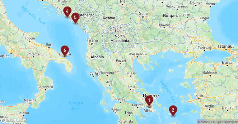 Kort over Middelhavet fra Athen med EXPLORA II