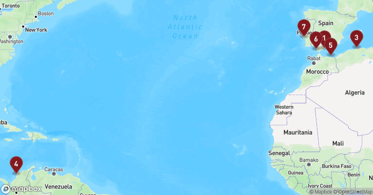 Kort over Middelhavet fra Malaga med EXPLORA V
