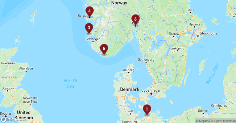 Kort over Norge fra Warnemünde med MSC Magnifica