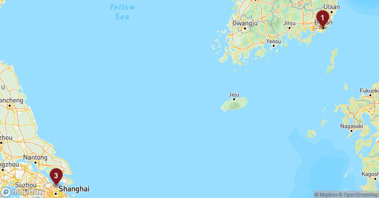 Kort over Asien & det Indiske Ocean fra Busan med MSC Bellissima