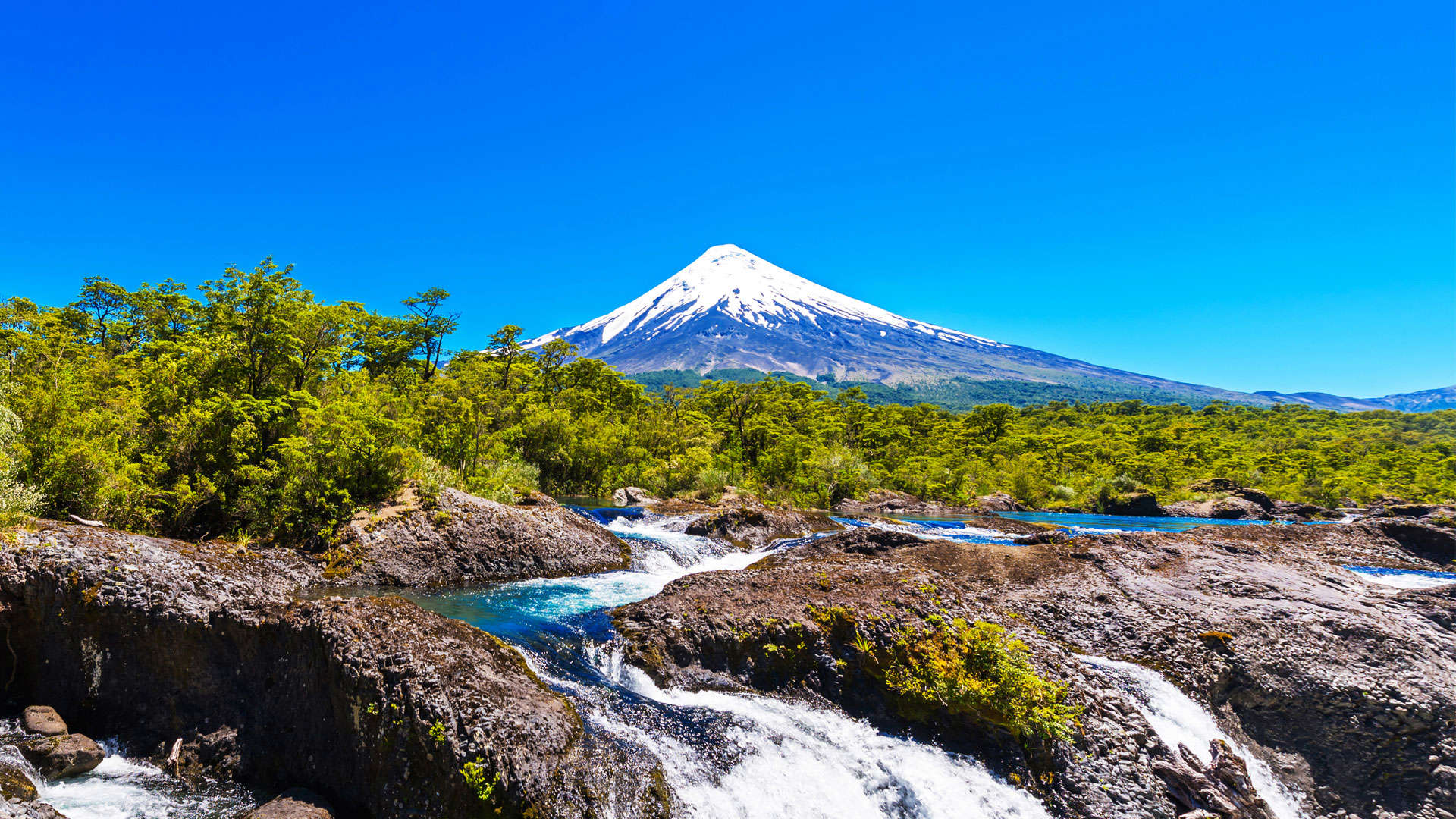 1920X1080 Puertomontt Petrohue Vandfaldene Med Osorno Vulkanen